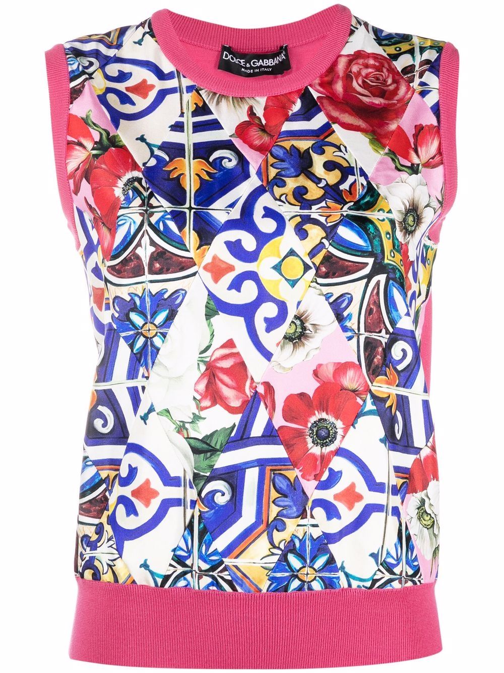 Dolce & Gabbana Majolica-print Knitted Vest In Pink