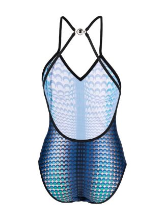 geometric-print crossover-strap swimsuit展示图