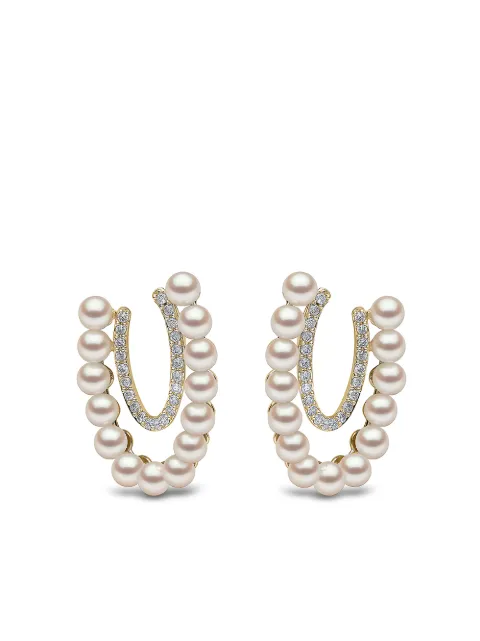 Yoko London 18kt yellow gold Sleek Akoya pearl diamond earrings