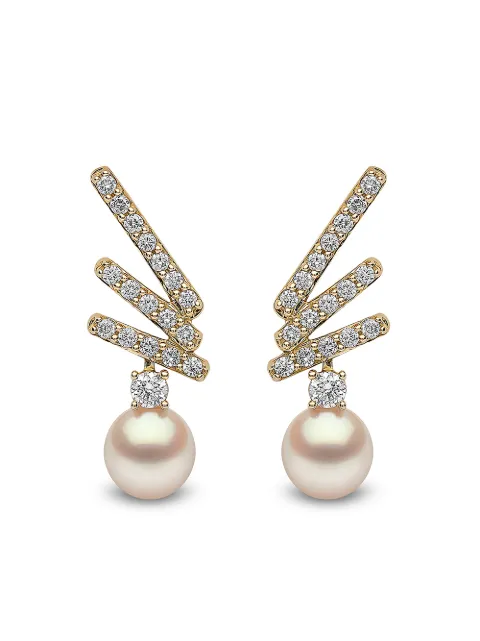 Yoko London Par de brincos Sleek Akoya de ouro 18k com diamante e pérola