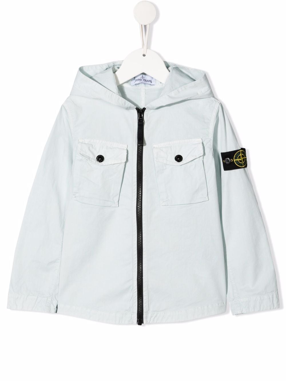 Stone Island Junior Logo-patch Hooded Jacket In Blau