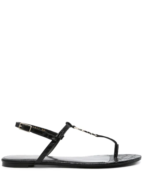 サンダル・ミュール SAINT LAURENT Black Leather Cassandra Sandals Cassandra leather sandals in black - Saint Laurent | Mytheresa