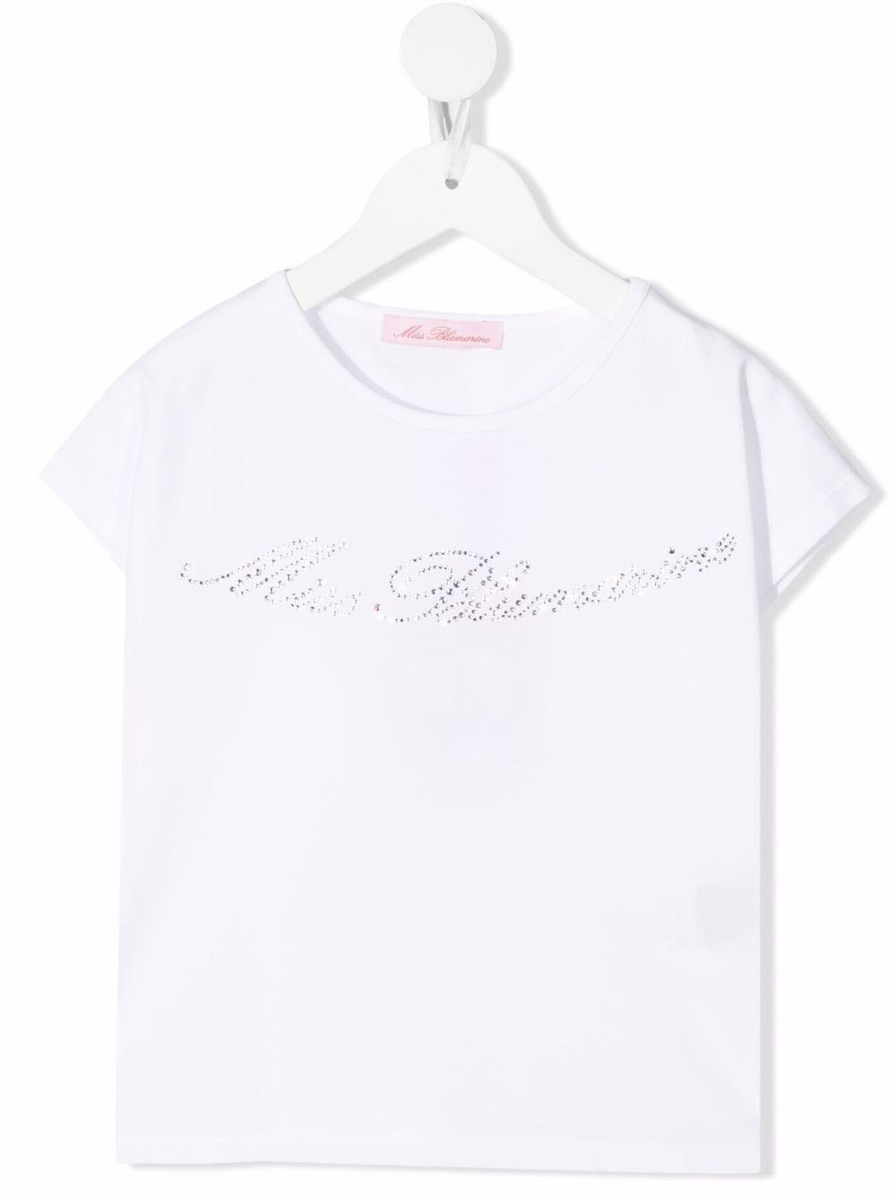 Miss Blumarine Kids' Rhinestone-logo Stretch-cotton T-shirt In White