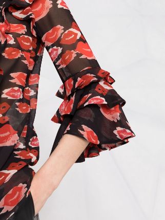 lipstick-print ruffled blouse展示图