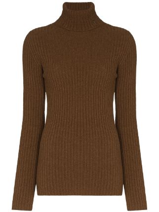 brown ribbed polo neck jumper