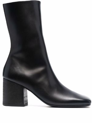 Mid calf leather boots with heel sale