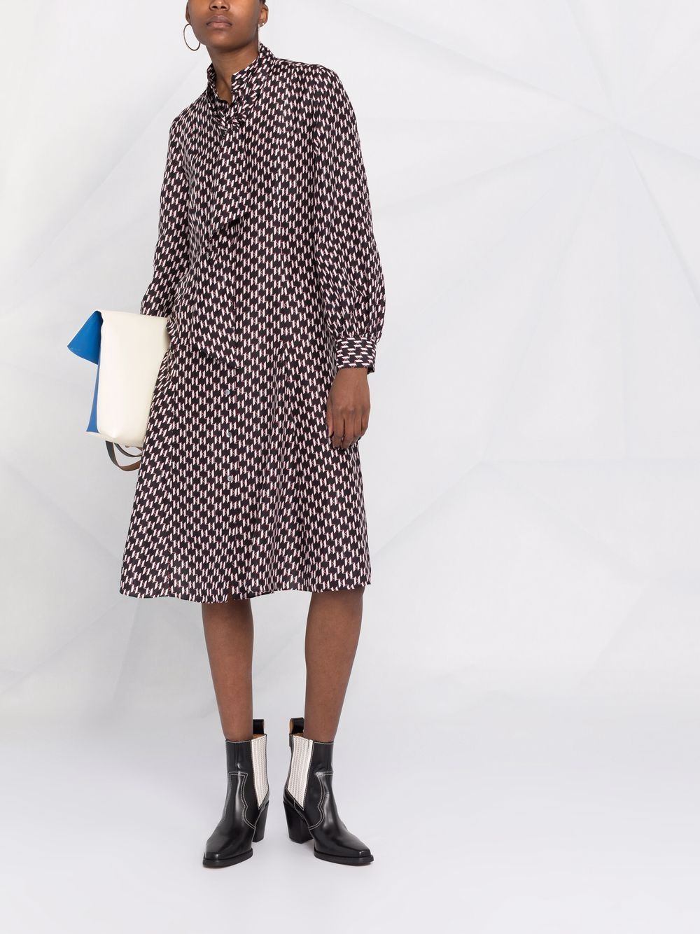 Karl Lagerfeld Monogram-Print Silk Shirt Dress