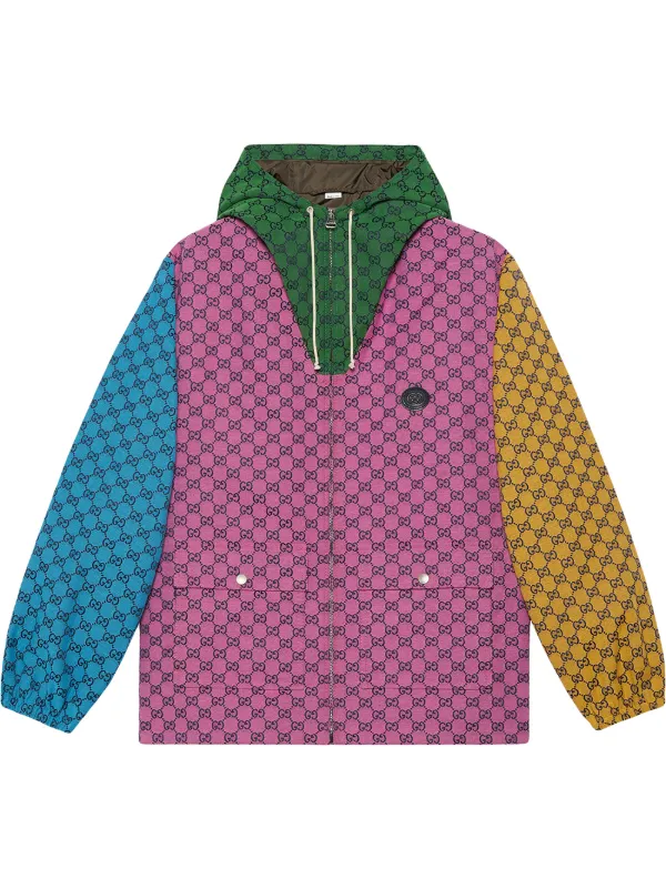 Shop Pink Blue Gucci Gg Multicolor Canvas Hooded Jacket With Express Delivery Farfetch