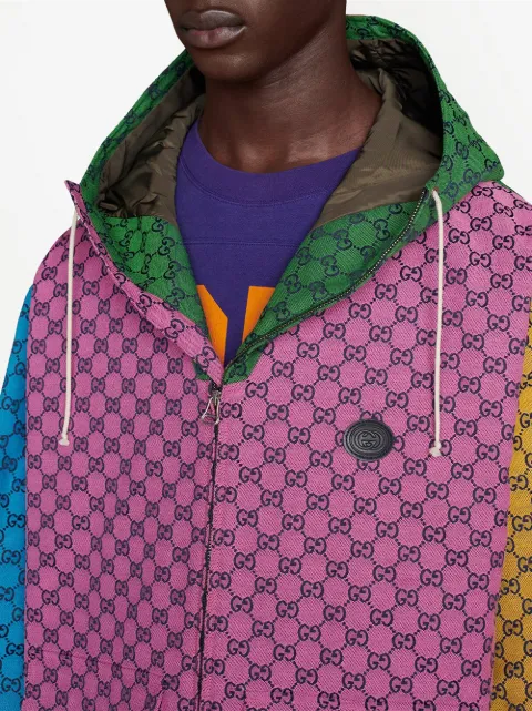 Shop Pink Blue Gucci Gg Multicolor Canvas Hooded Jacket With Express Delivery Farfetch