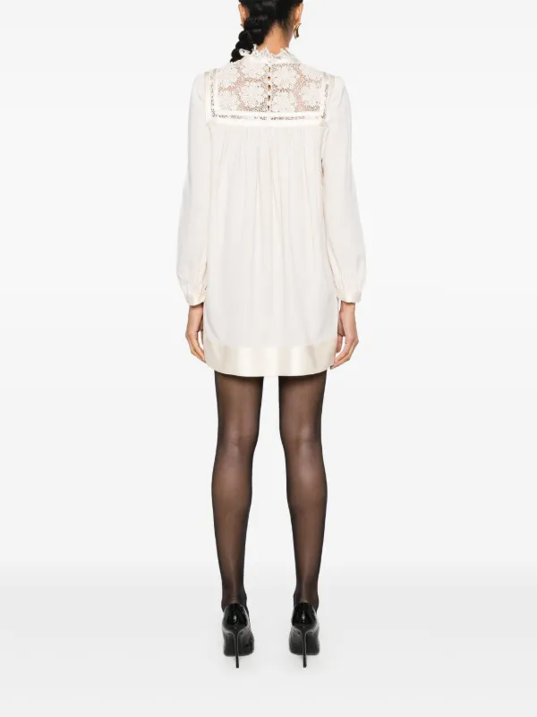 knee length dresses for ladies Saint Laurent Floral Lace Cap Sleeve Mini Shift Dress Cream Size 36