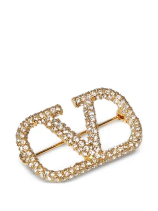 VALENTINO ゴールド Vロゴ ブローチ Valentino Garavani VLogo Signature crystal-embellished Brooch