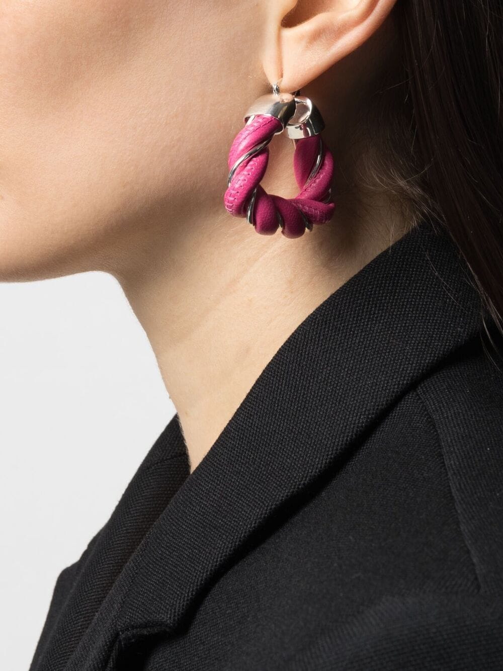 Shop Bottega Veneta Twisted Hoop Earrings In Pink