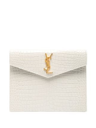 White Uptown YSL-plaque leather clutch bag