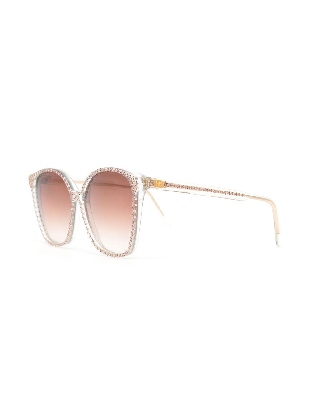 Pre-owned Balenciaga 1990s Rhinestone-embellished Oversize-frame Sunglasses In Pink