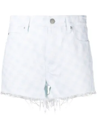 gingham check denim shorts for women 