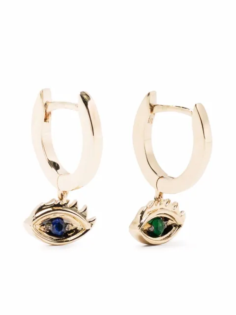 Delfina Delettrez 9kt yellow gold Micro-Eye Piercing emerald and sapphire earrings