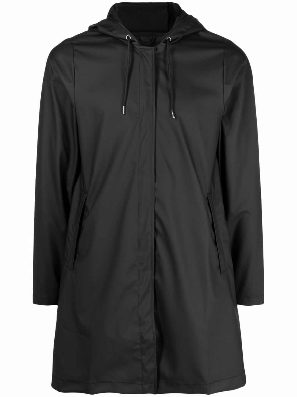 RAINS LONG-SLEEVE DRAWSTRING-HOOD RAINCOAT