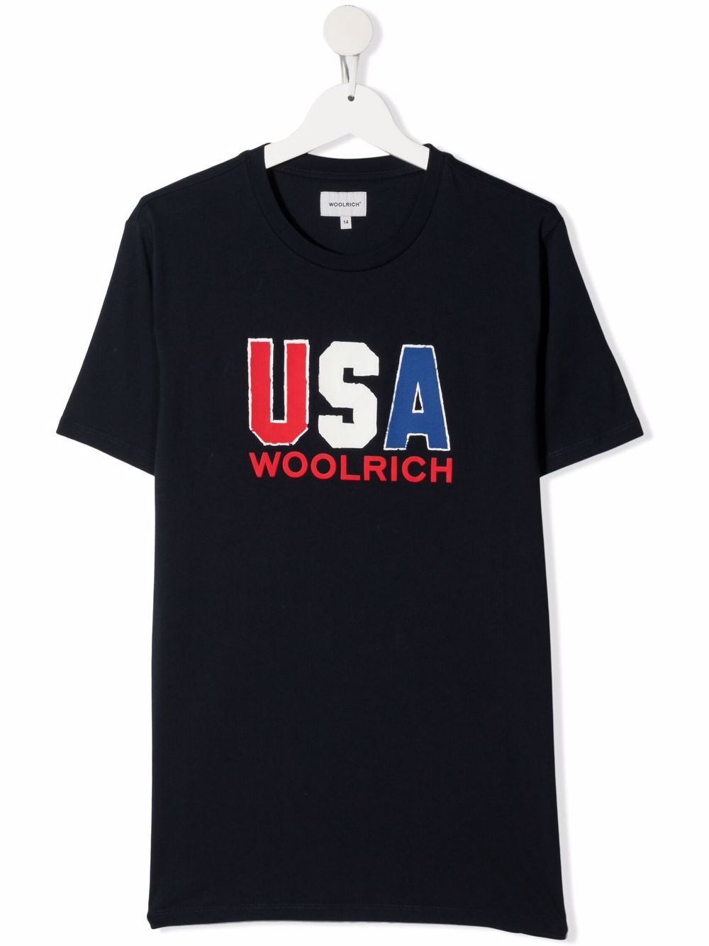 Shop Woolrich Teen Flocked-logo Cotton T-shirt In Blue