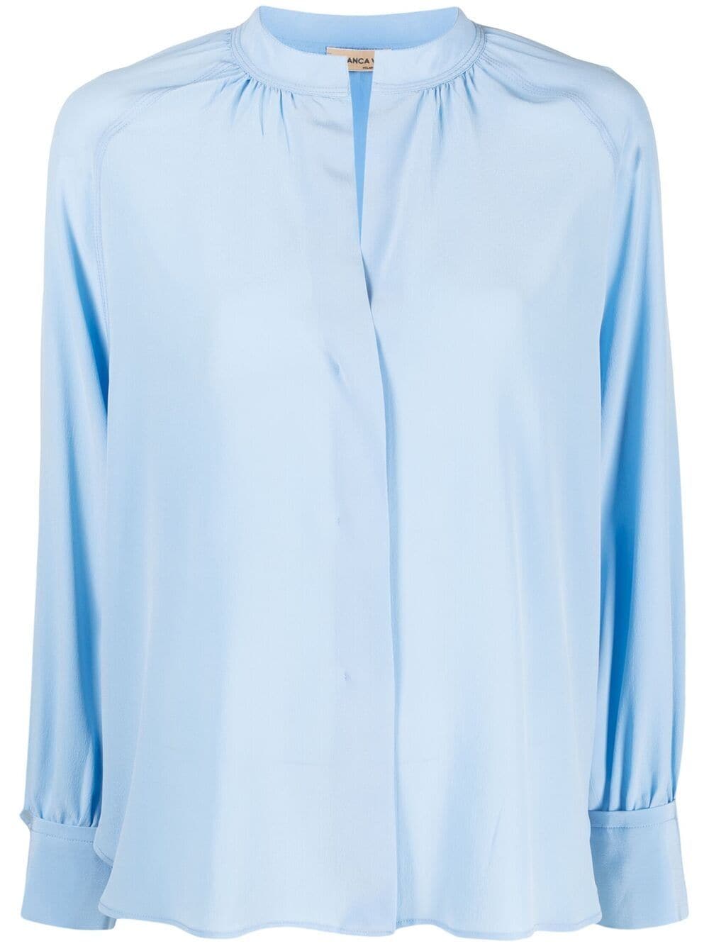 Blanca Vita Band-collar Silk Shirt In Blue