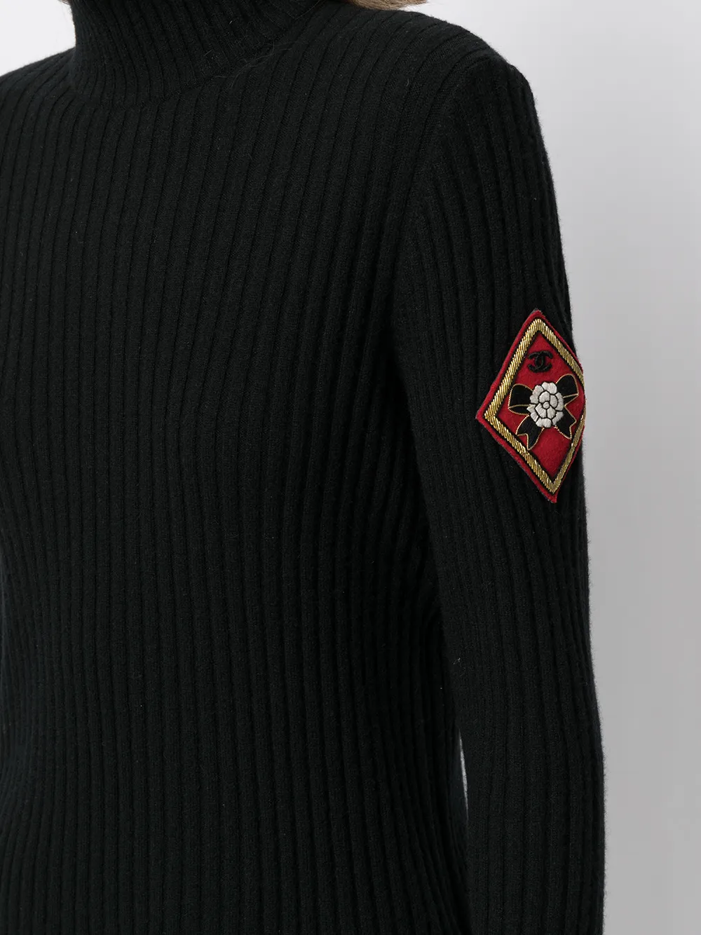 Pre-owned Chanel 1996 Emblem Patch High-neck Jumper In Black