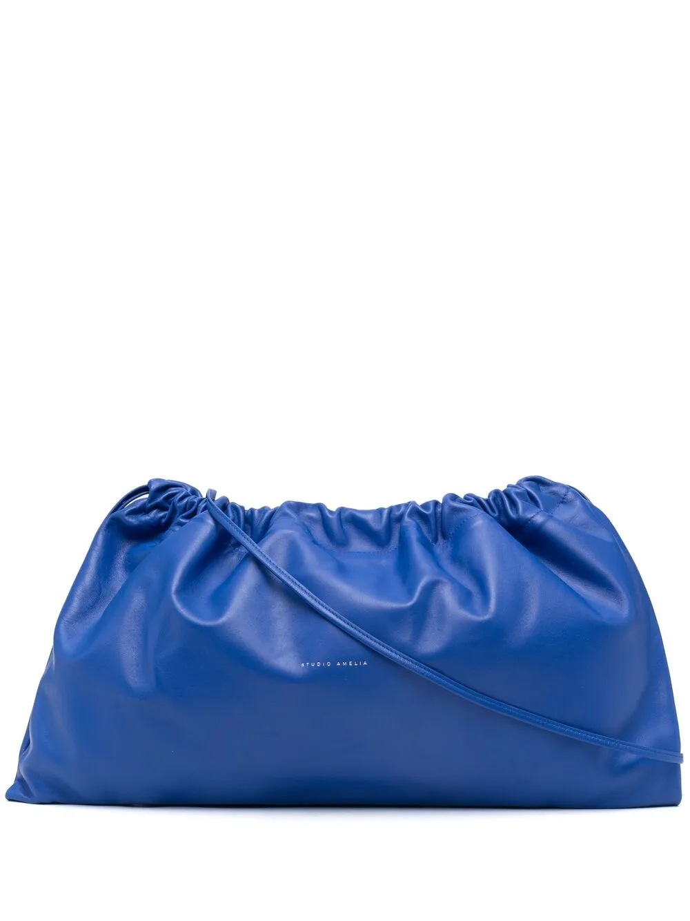 Studio Amelia Drawstring Leather Clutch Bag In Blue