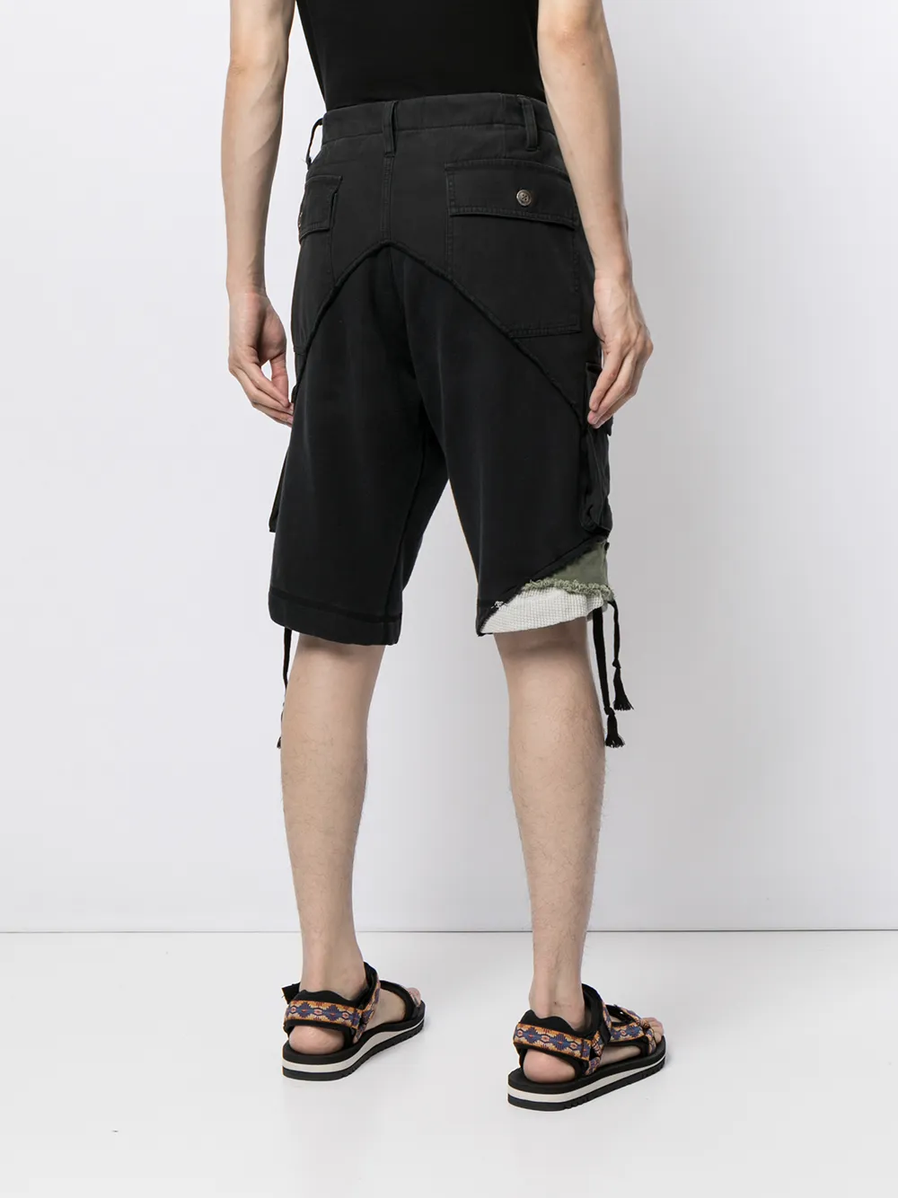 Shop Greg Lauren Distressed-finish Cargo Shorts In Black