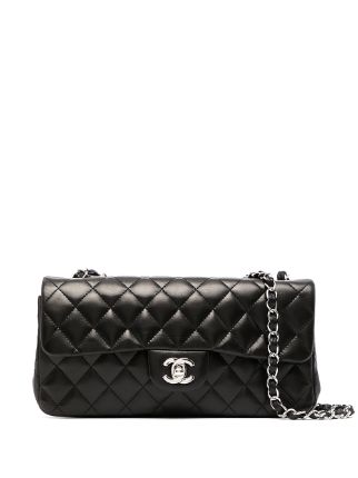 Chanel Black Quilted Lambskin Leather East/West Classic Flap Bag Chanel