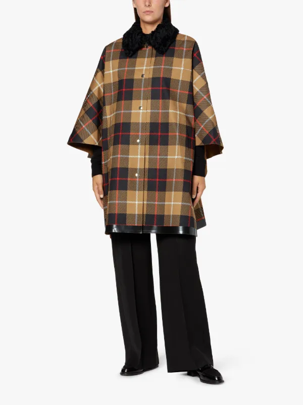 EDZELL Beige Check Bonded Cotton Reversible Poncho | LR-1034R