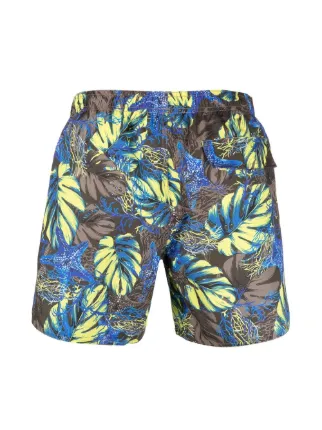 botanical-print drawstring-fastening swim shorts展示图