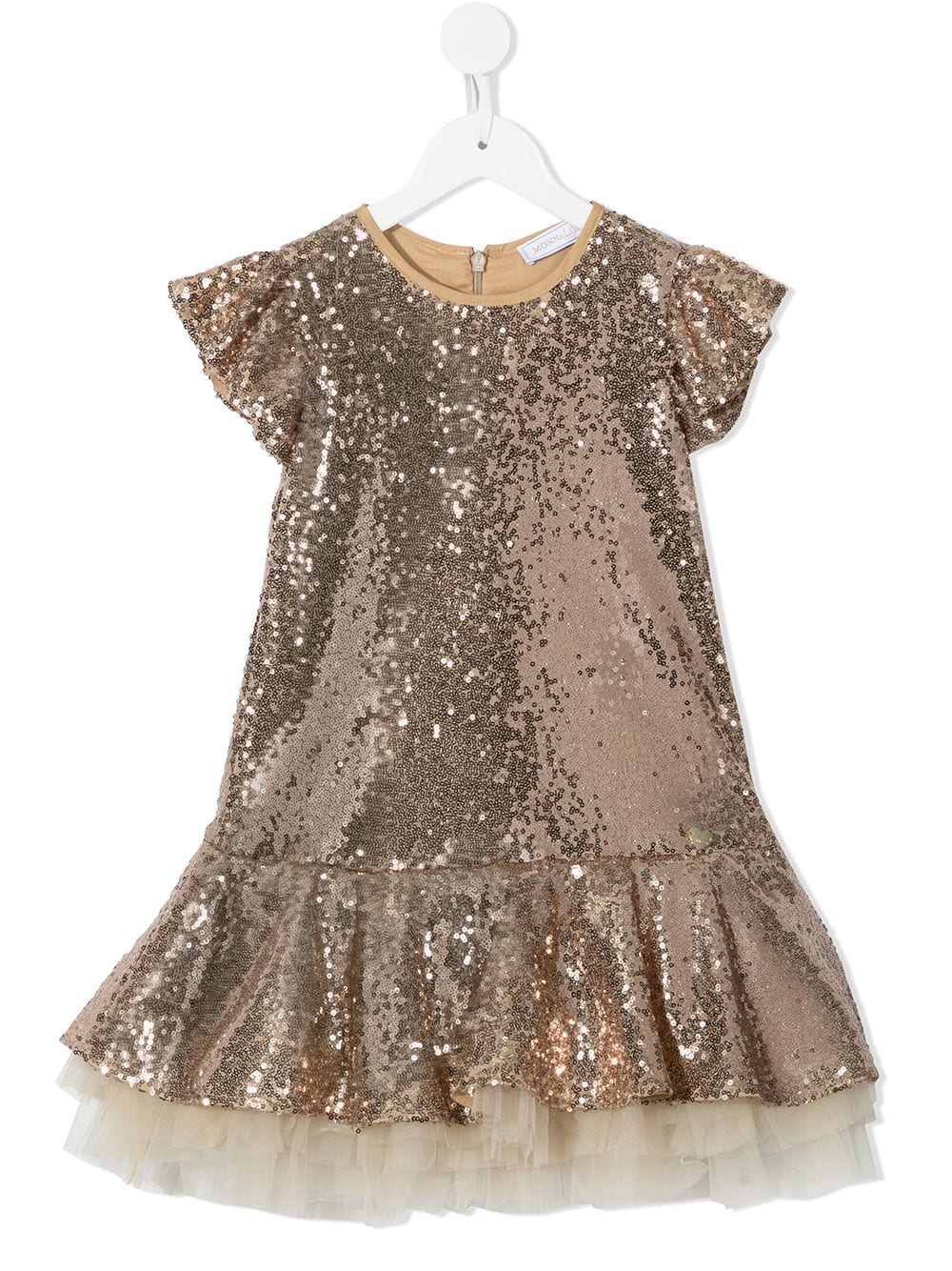 Monnalisa Kids' Sequin-embellished Tulle Trim A-line Dress In Brown