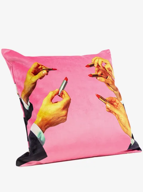 Seletti Lipstick feather cushion