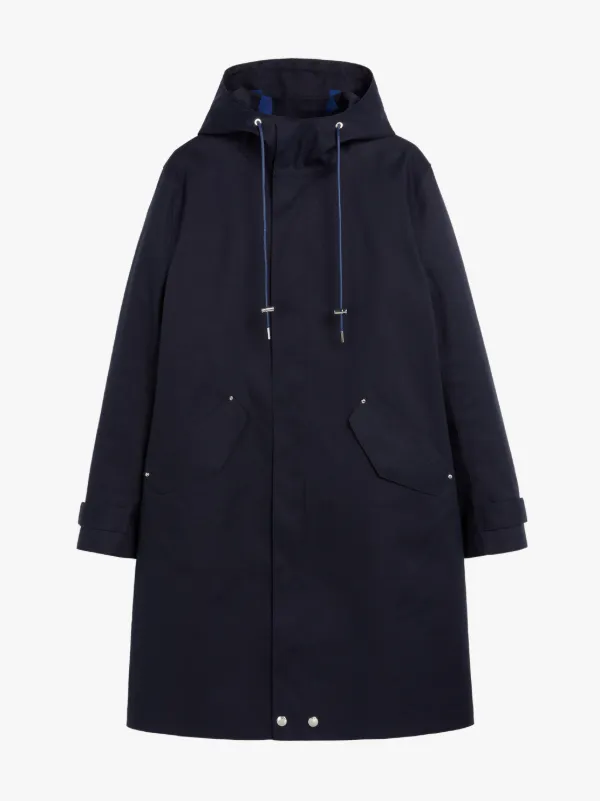 GRANISH Navy Bonded Cotton Hooded Coat | GR-1032 | Mackintosh