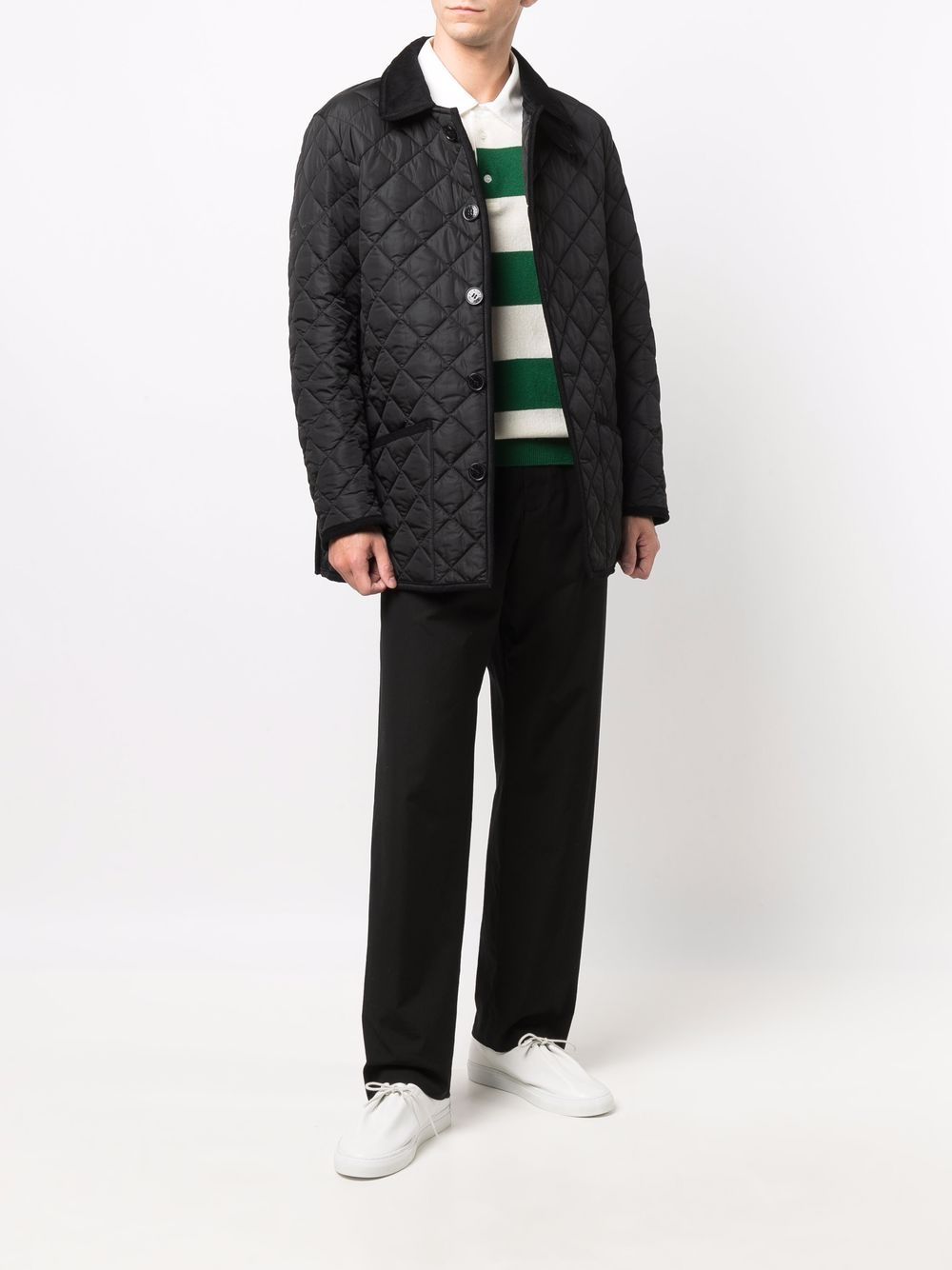 Shop Mackintosh Striped Rugby Shirt In Weiss