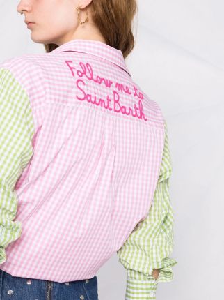 checked embroidered-logo cotton shirt展示图