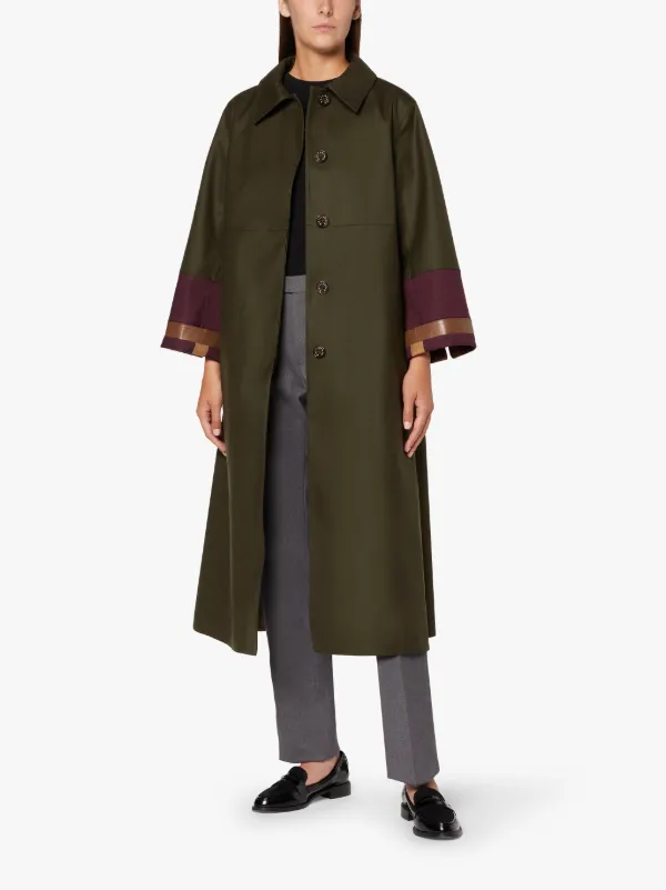 BERWICK Dark Olive Bonded Wool Long A-line Coat | LR-1028