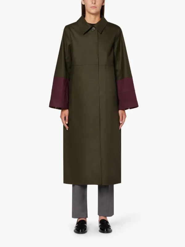 BERWICK Dark Olive Bonded Wool Long A-line Coat | LR-1028