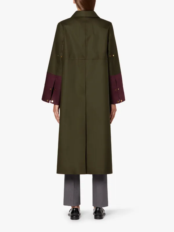BERWICK Dark Olive Bonded Wool Long A-line Coat | LR-1028