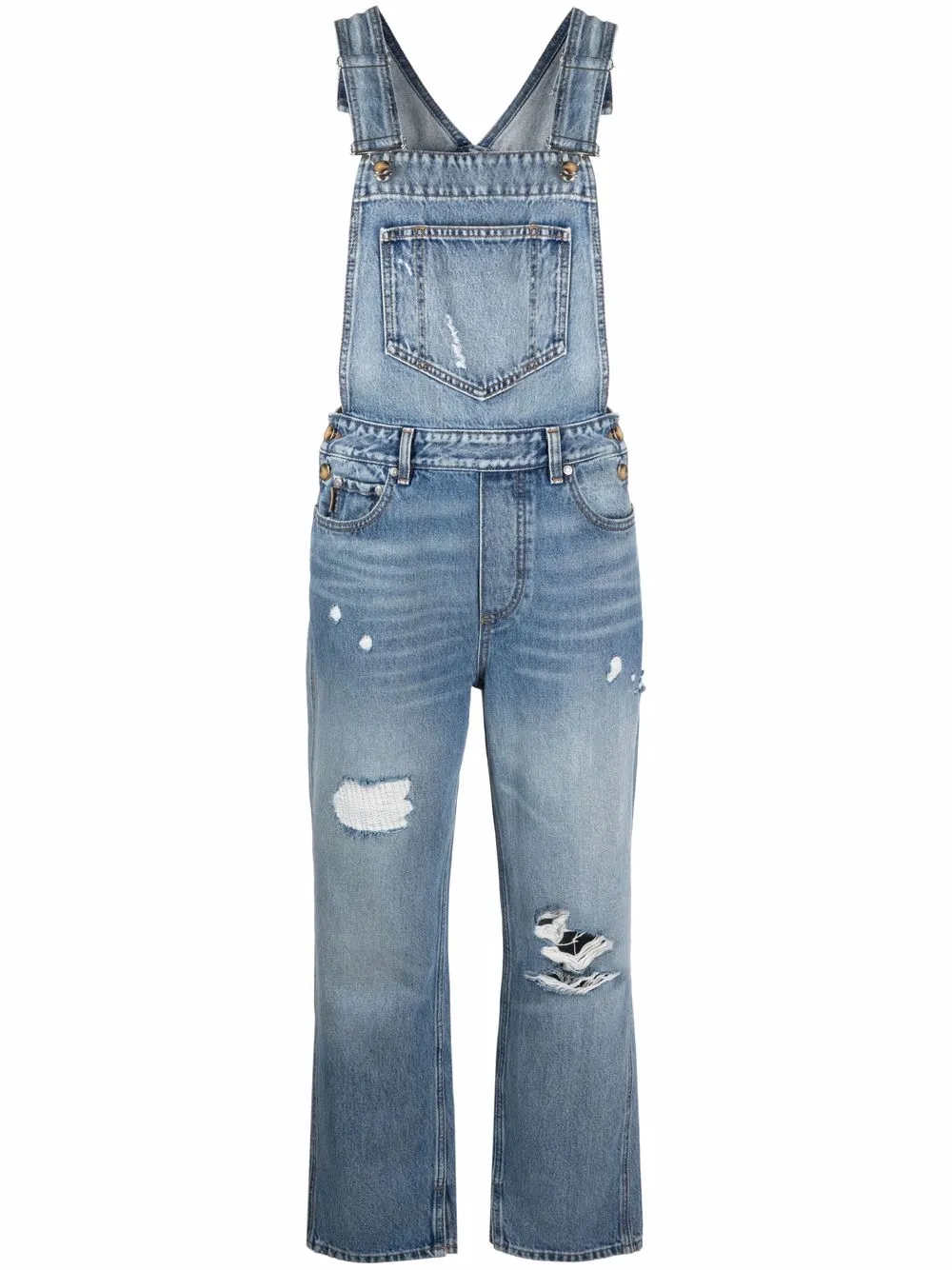 GANNI DISTRESSED DENIM DUNGAREES