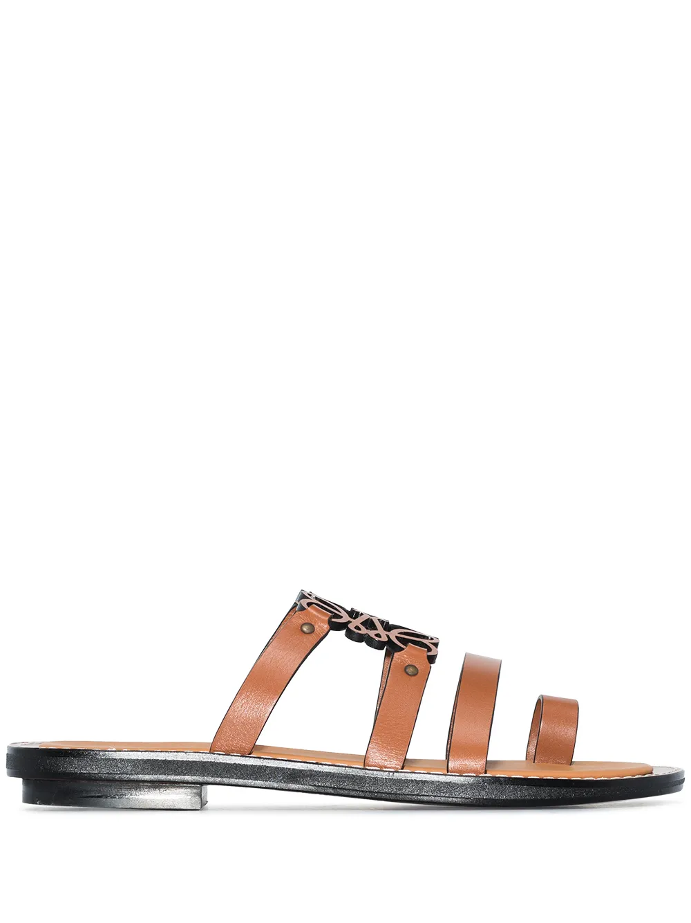 Click to view more detailed imagery on our partner's website Loewe 10mm Anagram Leather Thong Sandals In Tan