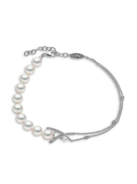 Yoko London 18K 화이트 골드 다이아몬드 아코야 펄 슬릭 브레이슬릿