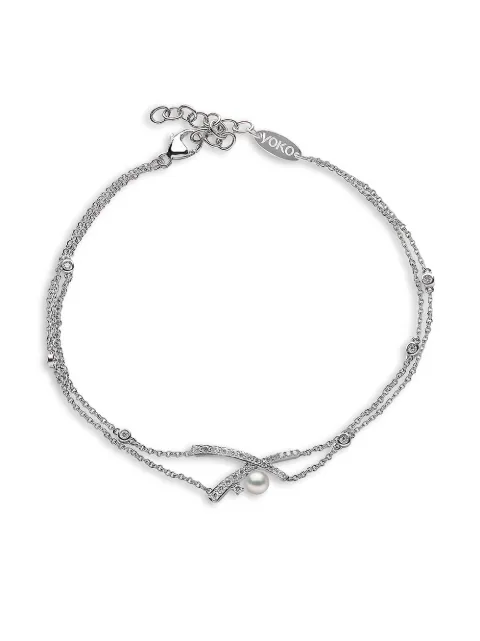 Yoko London 18kt white gold diamond Akoya pearl Sleek bracelet