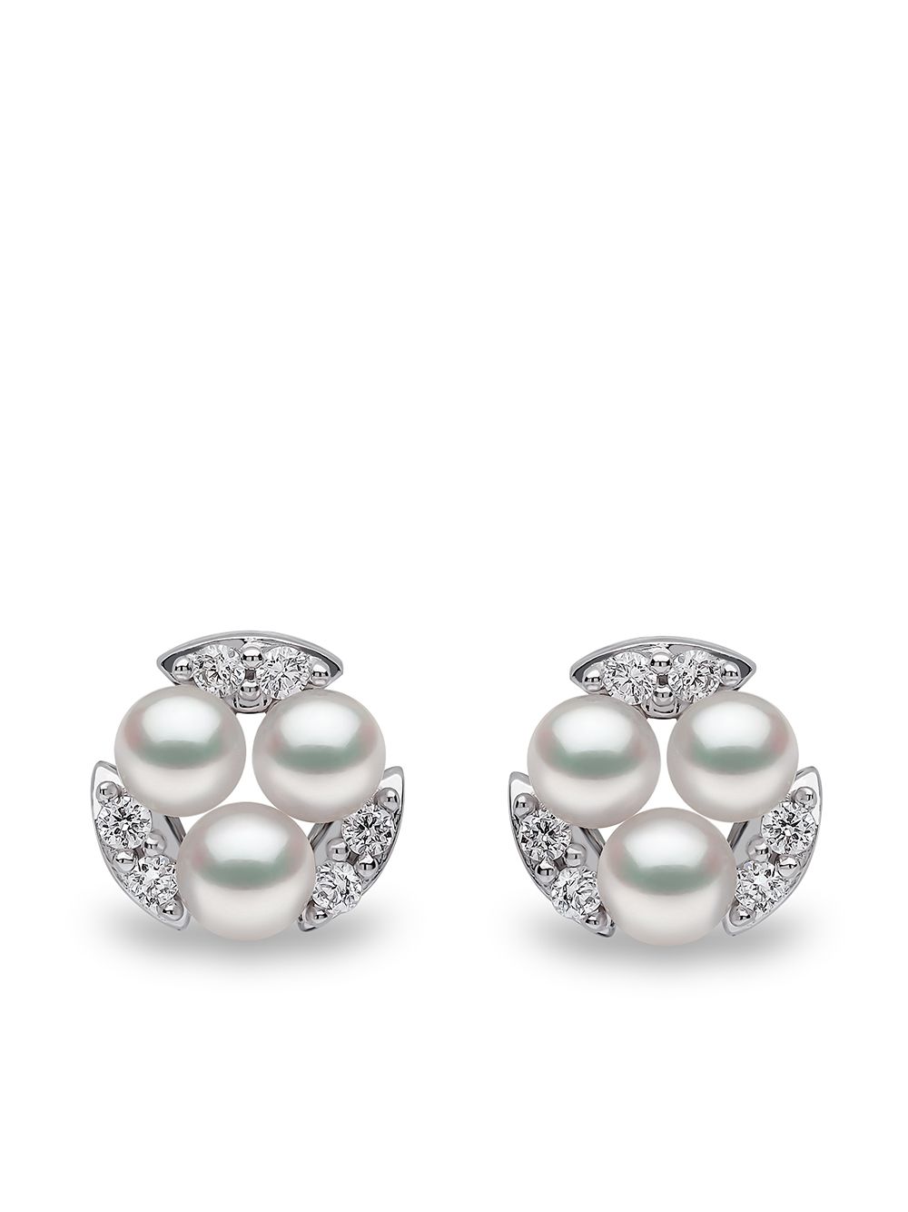 18kt white gold diamond Akoya pearl Sleek stud earrings