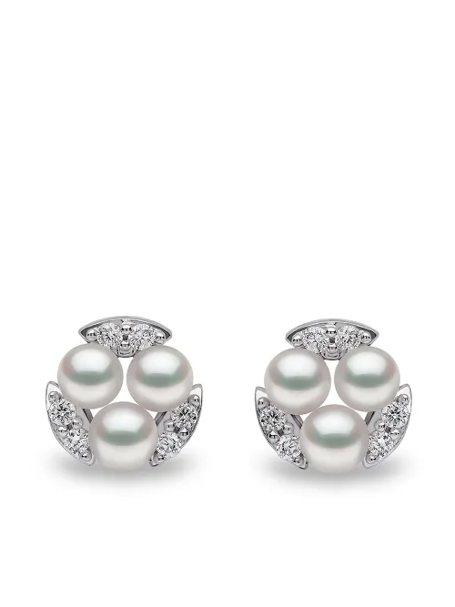 Puces d'oreilles Sleek en or blanc 18ct ornées de diamants et de perles Akoya - Yoko London - Modalova