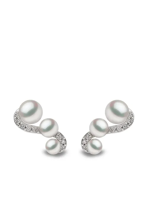 Puces d'oreilles Sleek en or blanc 18ct ornées de perles Akoya et diamants - Yoko London - Modalova