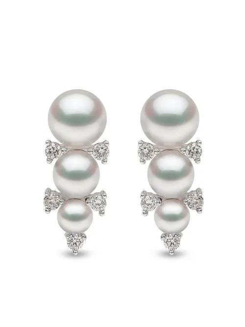 Puces d'oreilles en or blanc 18ct ornés de diamants et de perles Akoya - Yoko London - Modalova