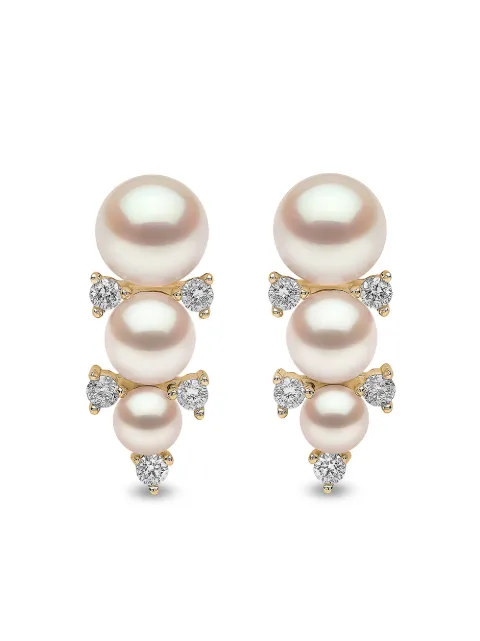Yoko London 18kt yellow gold Sleek akoya pearl diamond stud earrings
