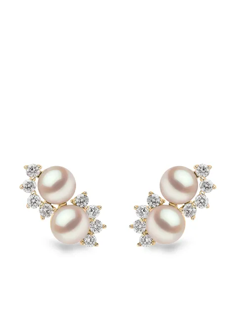 Yoko London Orecchini a bottone Sleek in oro 18kt con diamanti e perle Akoya