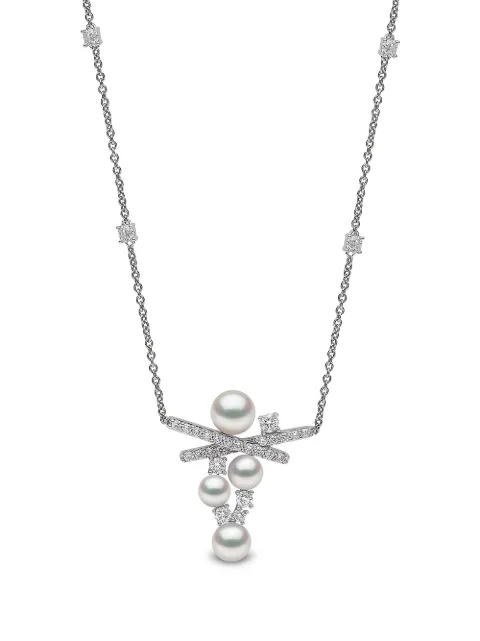 Yoko London 18K 화이트 골드 슬릭 아코야 펄 다이아몬드 네크리스