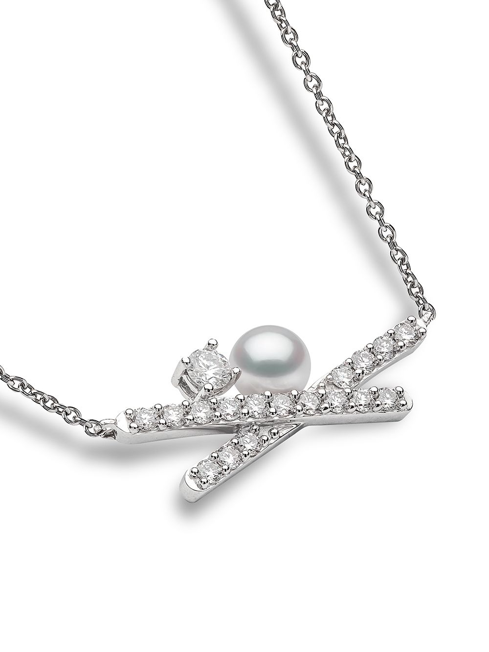 Shop Yoko London 18kt White Gold Sleek Akoya Pearl Diamond Necklace In Silber