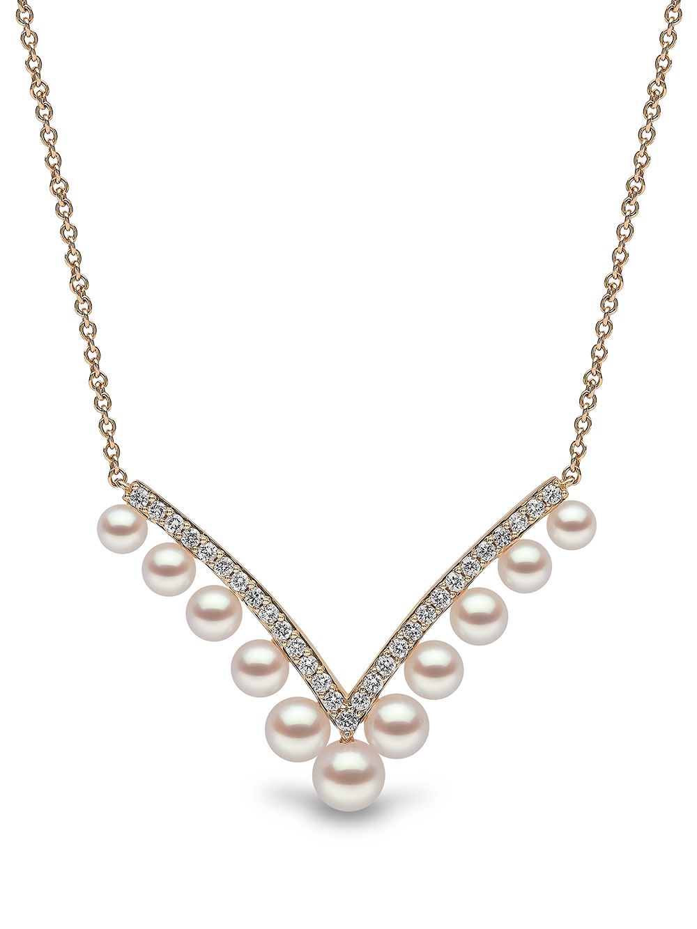 18kt yellow gold Sleek Akoya pearl and diamond necklace